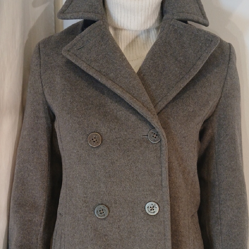 NWOT LANDS' END Gray Wool & Cashmere Blend Double-Breasted Pea Coat/Jacket - Picture 3 of 16
